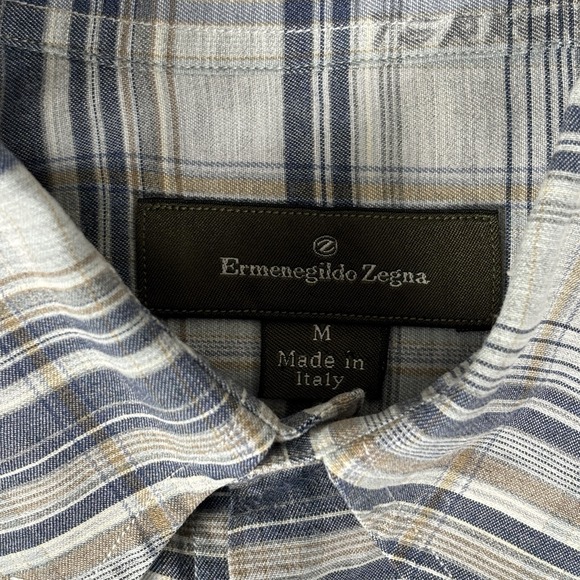 Ermenegildo Zegna Button Up Dress Shirt Plaid Long Sleeve Mens Size Medium - Picture 5 of 8
